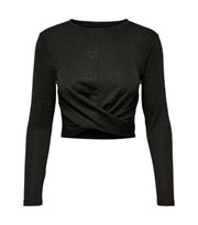 ONLY Black Glitter Long Sleeve Wrap Front Crop Top